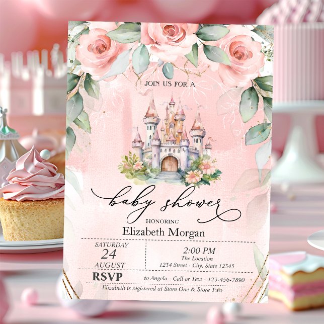 Floral Castle Pink Roses Baby Shower  Invitation (Creator Uploaded)