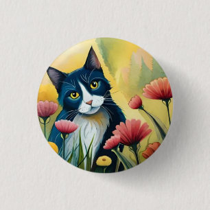 FLoral cat  3 Cm Round Badge