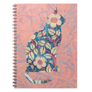 Floral Cat Art Silhouette Journal Notebook