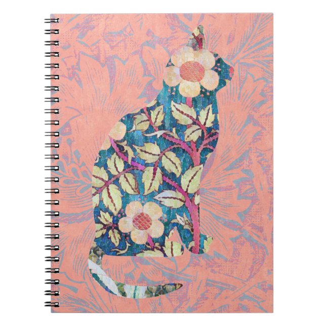 Floral Cat Art Silhouette Journal Notebook (Front)