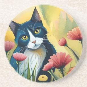 FLoral cat  Coaster