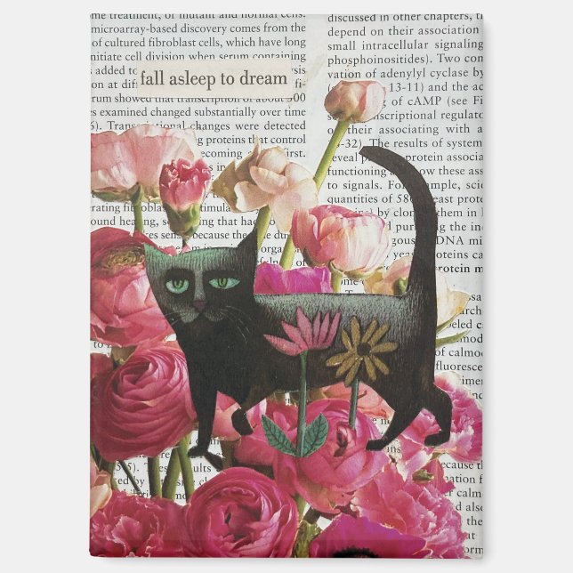 Floral Cat Collage Wall Art Surreal Decor Magnet (Front)