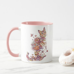 Floral Cat Design Mug Cat Lover Gift