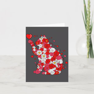 Floral Cat Heart Valentines Day Meow Kitty Kitten  Card