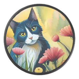 FLoral cat  Hockey Puck