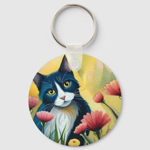 FLoral cat  Key Ring
