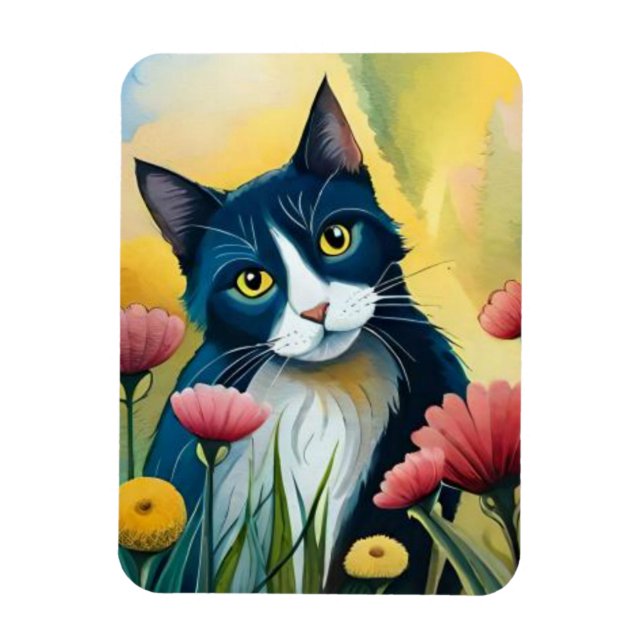 FLoral cat  Magnet (Vertical)