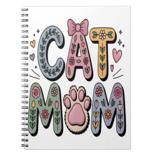 Floral Cat Mom with Paw Print Notebook