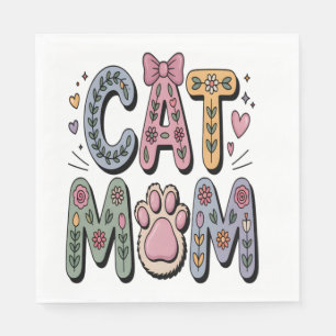 Floral Cat Mum with Paw Print Napkin