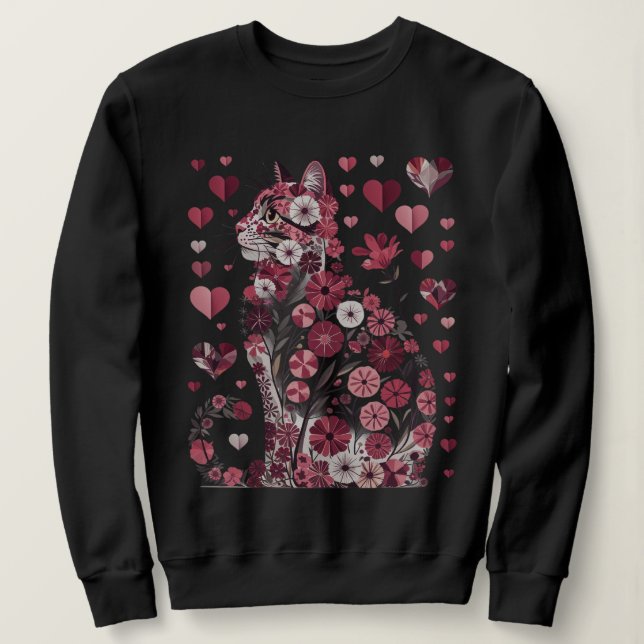 Floral Cat of Love – Romantic Pink Botanical Kitty Sweatshirt (Design Front)