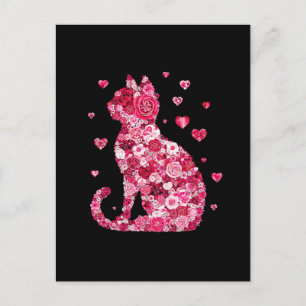 Floral Cat Silhouette Art Postcard