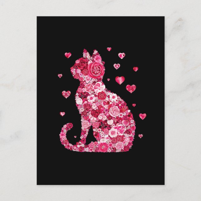 Floral Cat Silhouette Art Postcard (Front)