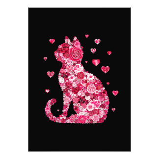 Floral Cat Silhouette ArtFaux Wrapped Canvas Print