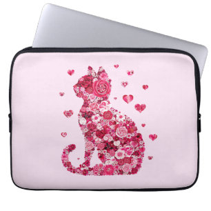 Floral Cat Silhouette ArtFaux Wrapped Canvas Print Laptop Sleeve