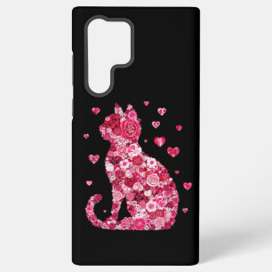 Floral Cat Silhouette ArtFaux Wrapped Canvas Print Samsung Galaxy Case