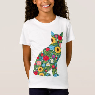 Floral Cat Silhouette Bloom Pattern T-Shirt