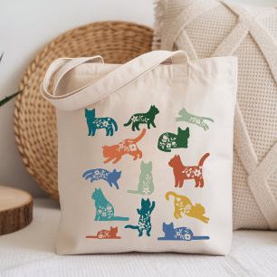 Floral Cat Silhouette Botanical Cat Lover Tote Bag