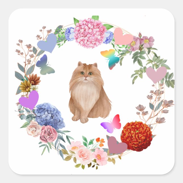 Floral Cat Sticker (Front)