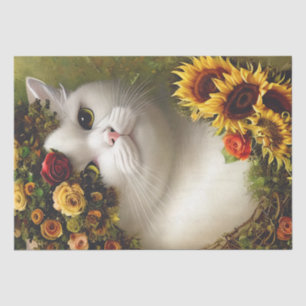 Floral Cat Tissue Paper For Decoupage Or Collage
