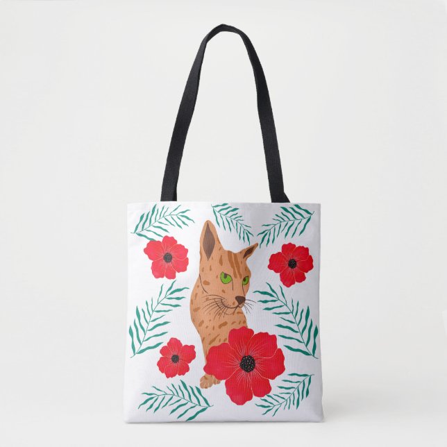 Floral Cat Tote Bag (Front)