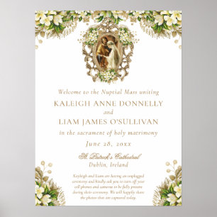 Floral Catholic Church Wedding Welcome Sign