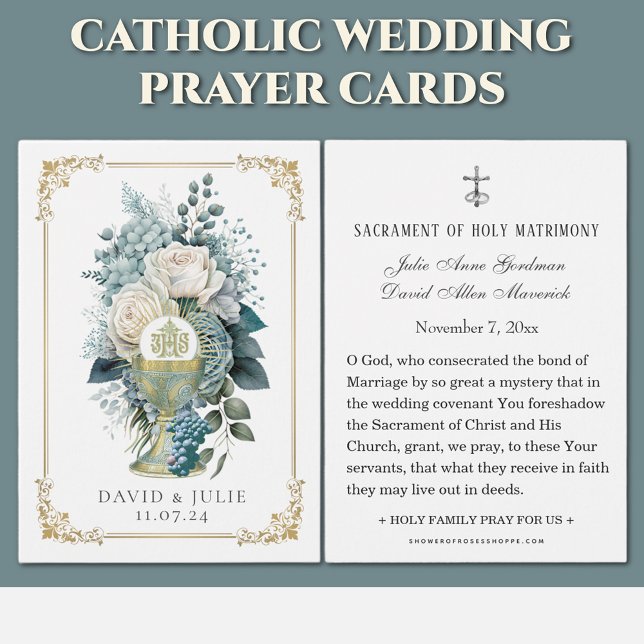 Floral Catholic Eucharist Wedding Prayer Card  (Creator Uploaded)