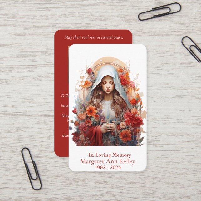 Floral Catholic Holy Mary Prayer Card (Front/Back In Situ)