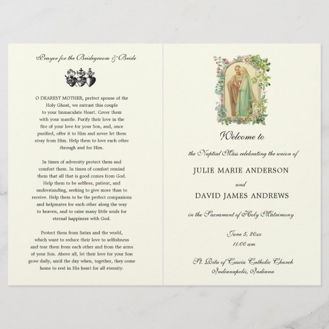 Floral Catholic Latin Mass Wedding Program (Front)