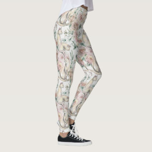 Floral Cats Elegant Aesthetic Pattern Leggings