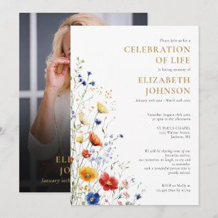 Floral Celebration of Life Funeral Photo Invitation