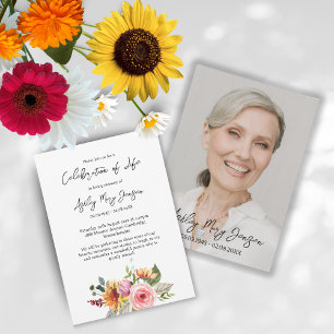 Floral Celebration of Life Photo Funeral Invitation