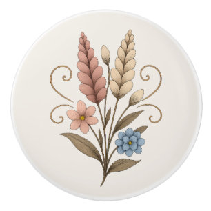 Floral Ceramic cabinet knobs peach and cream