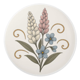 Floral Ceramic Door Handle pink blue Knob