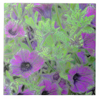 FLORAL CERAMIC TILE/PURPLE PETUNIAS/PAINTERLY EFFE