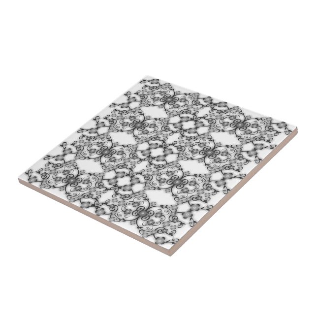 Floral Ceramic Tile Vintage Black White Design (Side)