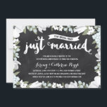 Floral Chalkboard | 10th Wedding Anniversary Invitation<br><div class="desc">This elegant,  modern 10th wedding anniversary invitation features lovely brush script calligraphy,  beautiful blue and white flowers,  typography that reads "Just Married (ten years ago!), " and a rustic chalkboard background.</div>