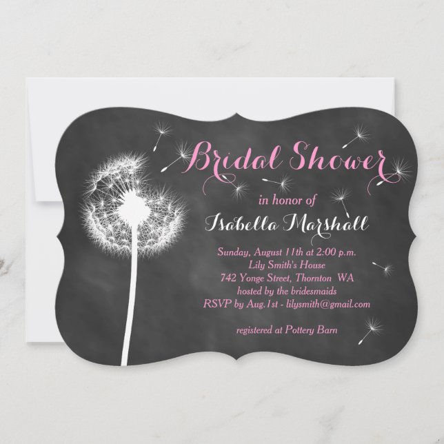 Floral Chalkboard Bridal Shower Invite (pink) (Front)