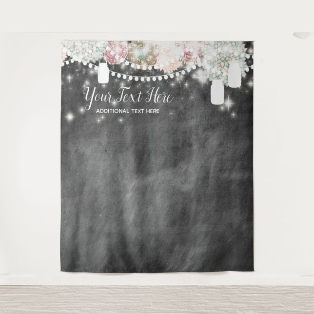 Floral Chalkboard Photo Booth Backdrop Tapestry (Front)