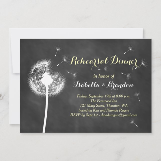 Floral Chalkboard Rehearsal Dinner Invite (yellow) (Front)