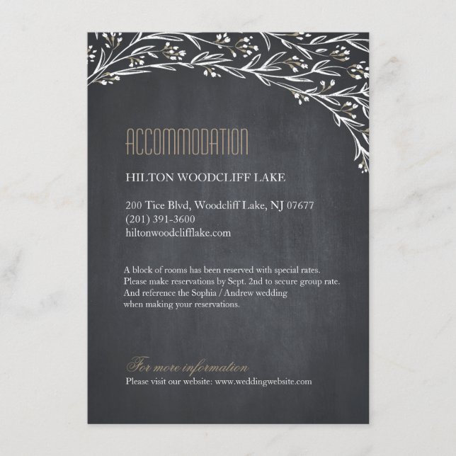 Floral chalkboard rustic wedding accommodations enclosure card (Front)