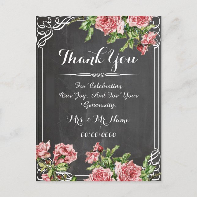floral chalkboard thank you card (Front)