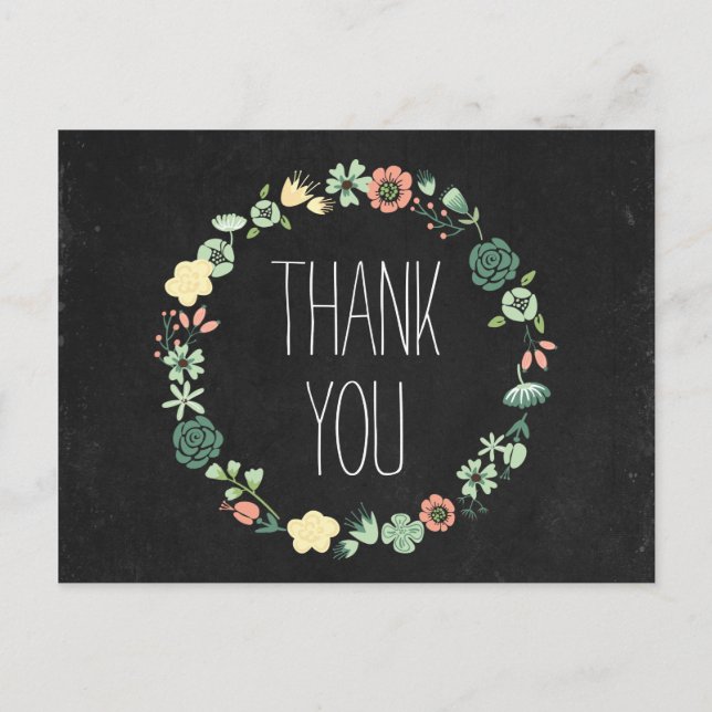 Floral Chalkboard Thank You Postcard (Front)