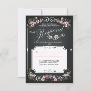 Floral Chalkboard Vintage Bold Wedding RSVP Card
