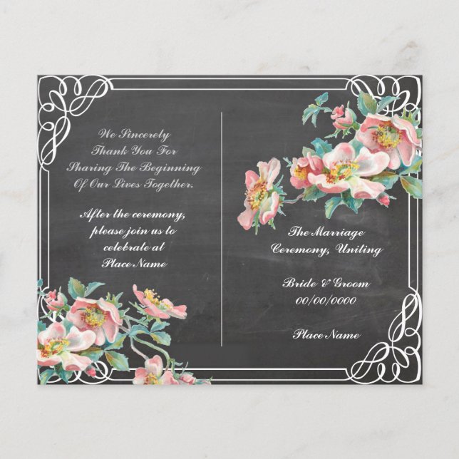 floral chalkboard wedding program (Front)