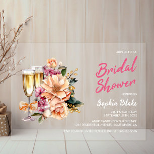 Floral Champagne Bridal Shower Acrylic Invitations
