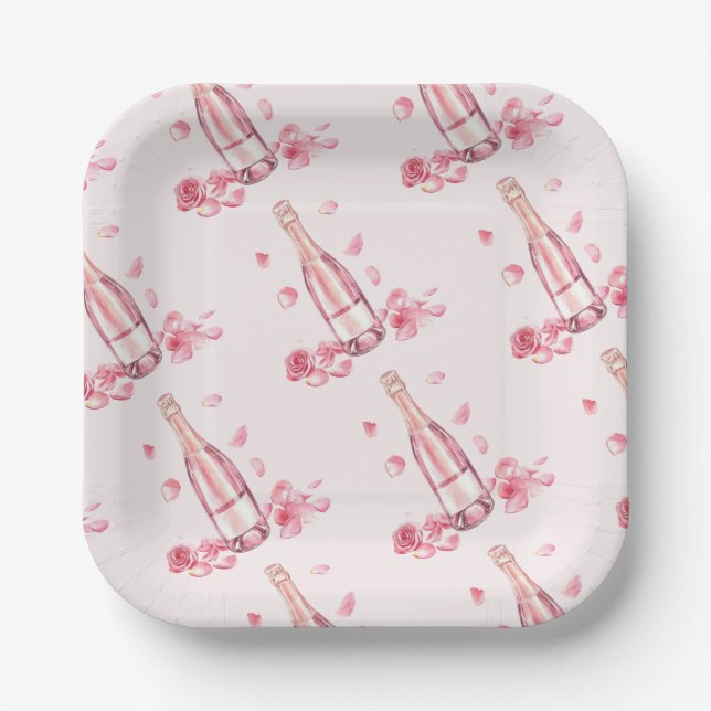  Floral Champagne | Bridal Shower Brunch Paper Plate (Front)