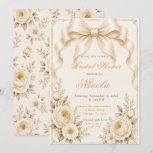 Floral Champagne Coquette Bow Bridal Shower Invitation
