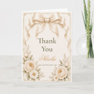 Floral Champagne Coquette Bow Bridal Shower Thank You Card