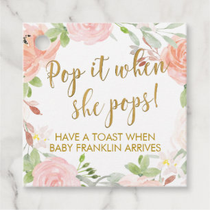 Floral Champagne Favour Tags, Pop It When She Pops Favour Tags