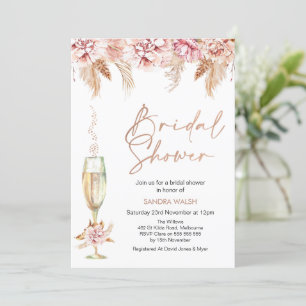 Floral Champagne Glass Boho Pampas Bridal Shower Invitation